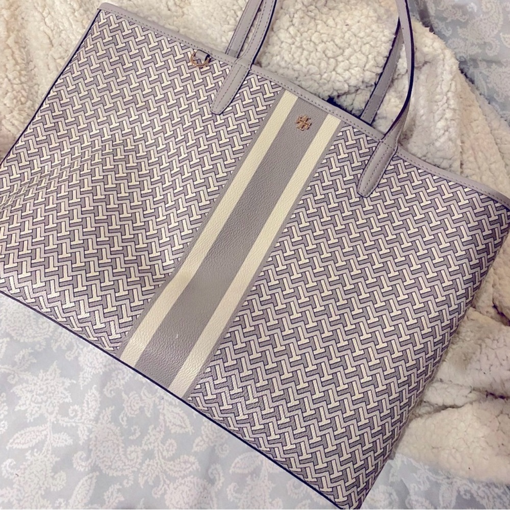 Tory Burch T Zag Tote Gray/White